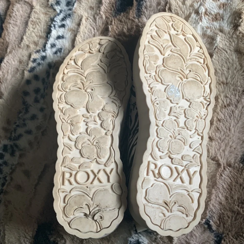 Roxy Zebra Print Platform Slip-On Sneakers in Black and Cream